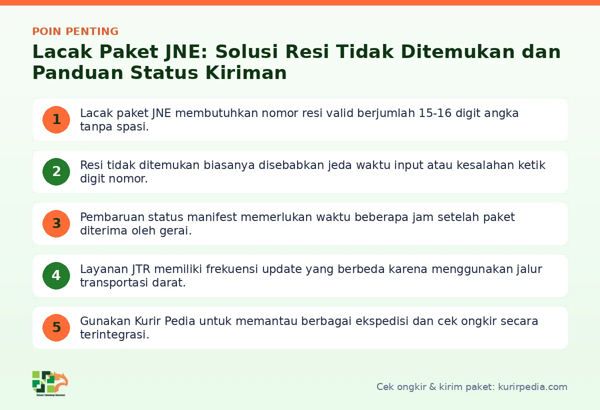 Infografis poin penting Lacak paket JNE - Kurir Pedia